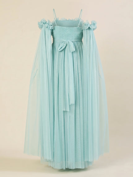 Light Blue Maternity Baby Shower Photoshoot Gown with Detachable Sleeves