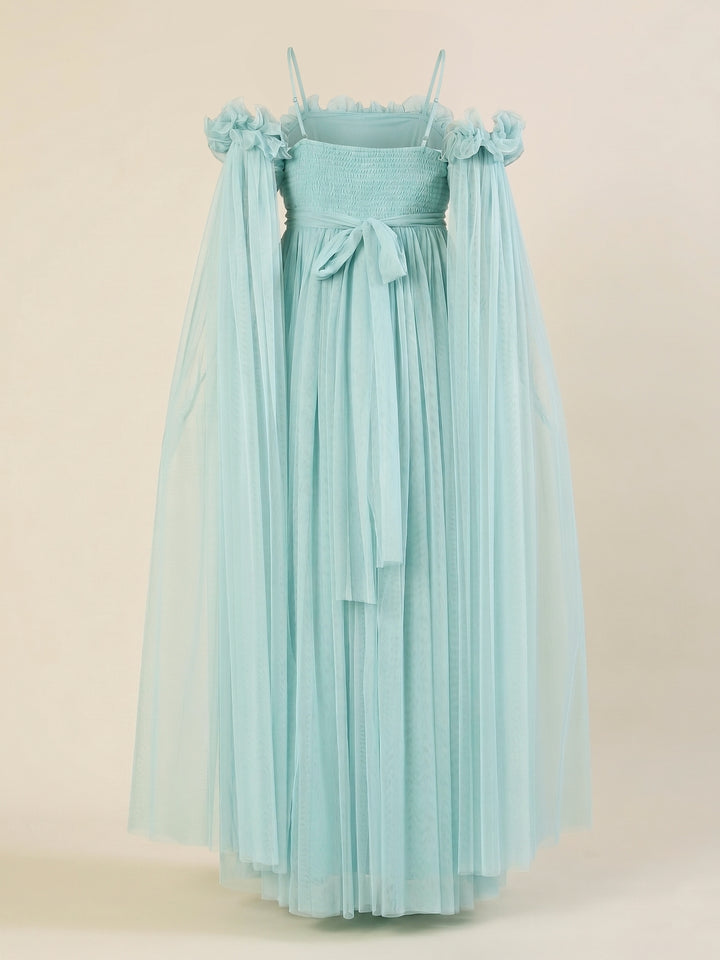 Light Blue Maternity Baby Shower Photoshoot Gown with Detachable Sleeves