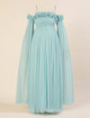 Light Blue Maternity Baby Shower Photoshoot Gown with Detachable Sleeves