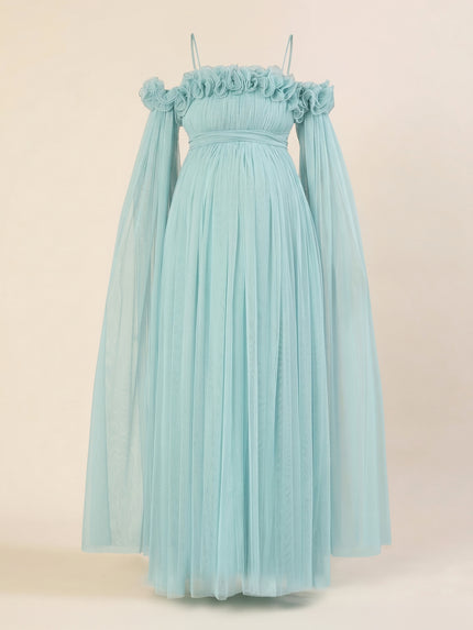 Light Blue Maternity Baby Shower Photoshoot Gown with Detachable Sleeves
