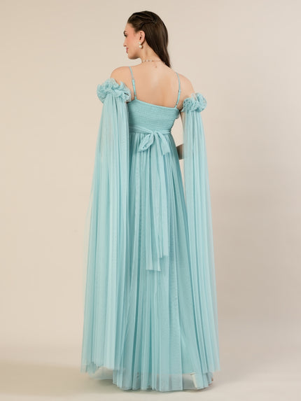 Light Blue Maternity Baby Shower Photoshoot Gown with Detachable Sleeves