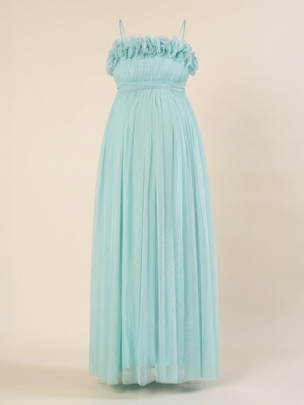 Light Blue Maternity Baby Shower Photoshoot Gown with Detachable Sleeves