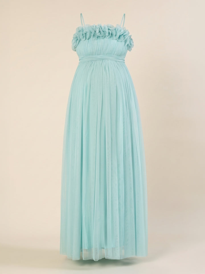 Light Blue Maternity Baby Shower Photoshoot Gown with Detachable Sleeves