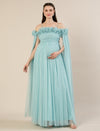 Light Blue Maternity Baby Shower Photoshoot Gown with Detachable Sleeves