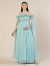 Light Blue Maternity Baby Shower Photoshoot Gown with Detachable Sleeves