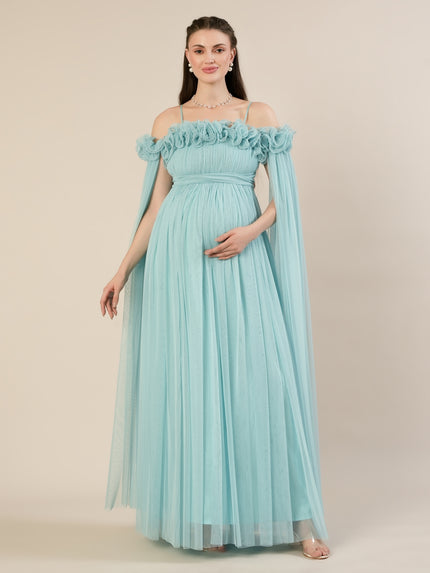 Light Blue Maternity Baby Shower Photoshoot Gown with Detachable Sleeves
