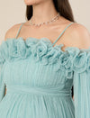 Light Blue Maternity Baby Shower Photoshoot Gown with Detachable Sleeves