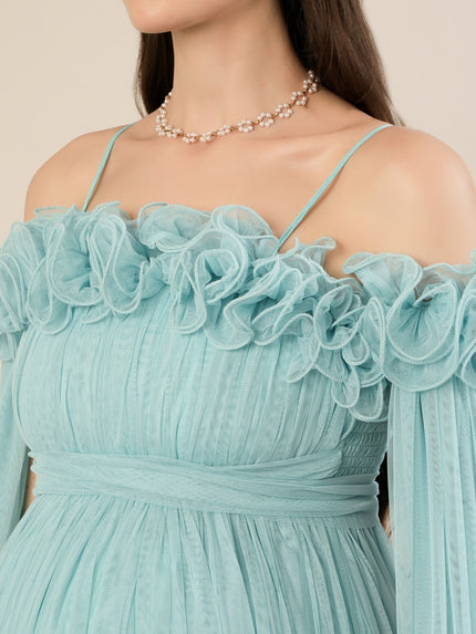 Light Blue Maternity Baby Shower Photoshoot Gown with Detachable Sleeves