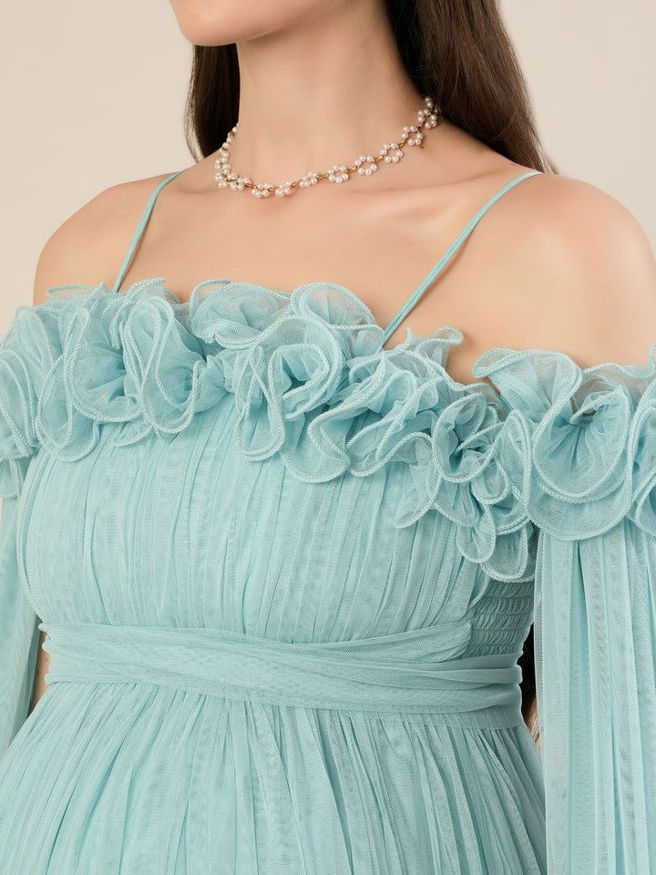 Light Blue Maternity Baby Shower Photoshoot Gown with Detachable Sleeves