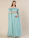 Light Blue Maternity Baby Shower Photoshoot Gown with Detachable Sleeves