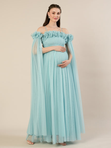 Light Blue Maternity Baby Shower Photoshoot Gown with Detachable Sleeves