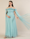 Light Blue Maternity Baby Shower Photoshoot Gown with Detachable Sleeves