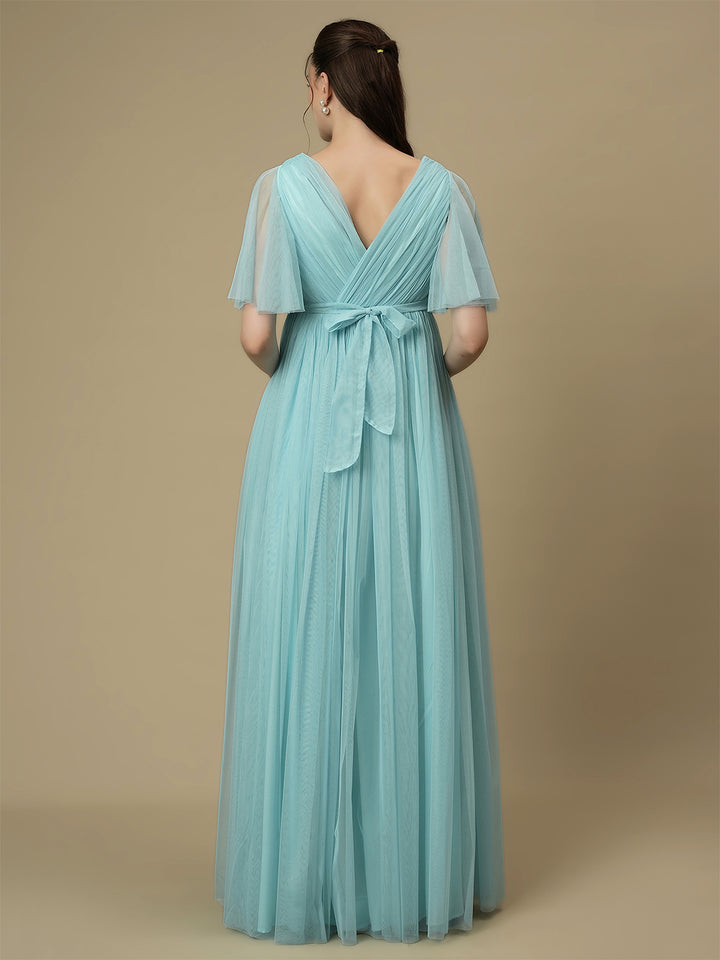 Light Blue Maternity Maxi Formal Gown with Train