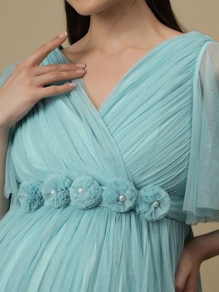 Light Blue Maternity Maxi Formal Gown with Train