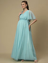 Light Blue Maternity Maxi Formal Gown with Train