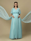 Light Blue Maternity Maxi Formal Gown with Train