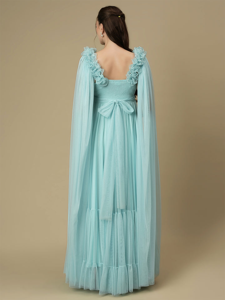 Light Blue Ruffle Maternity Dress