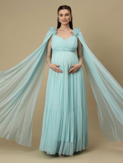 Light Blue Ruffle Maternity Dress
