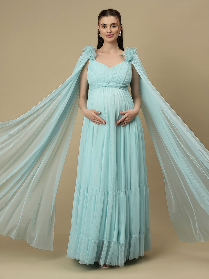 Light Blue Ruffle Maternity Dress