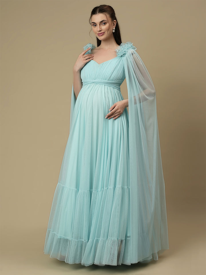 Light Blue Ruffle Maternity Dress