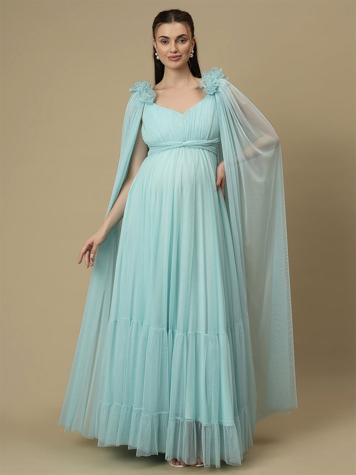 Light Blue Ruffle Maternity Dress