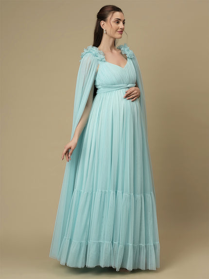 Light Blue Ruffle Maternity Dress
