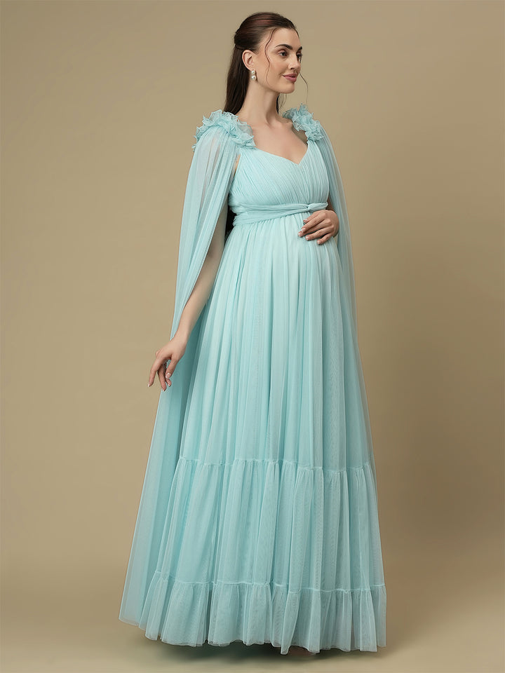 Light Blue Ruffle Maternity Dress