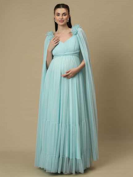 Light Blue Ruffle Maternity Dress