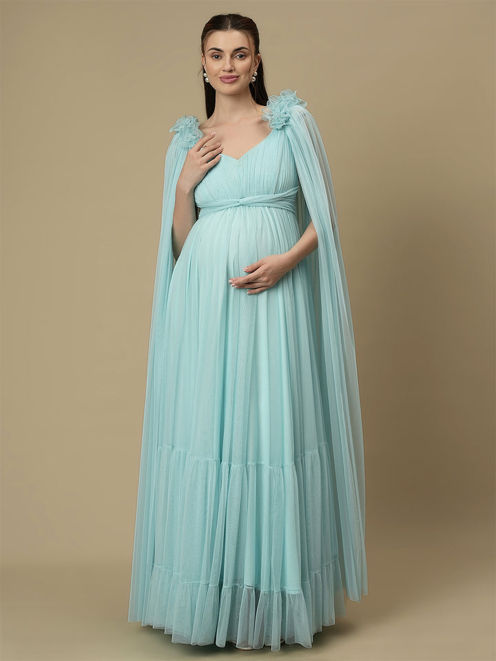 Light Blue Ruffle Maternity Dress