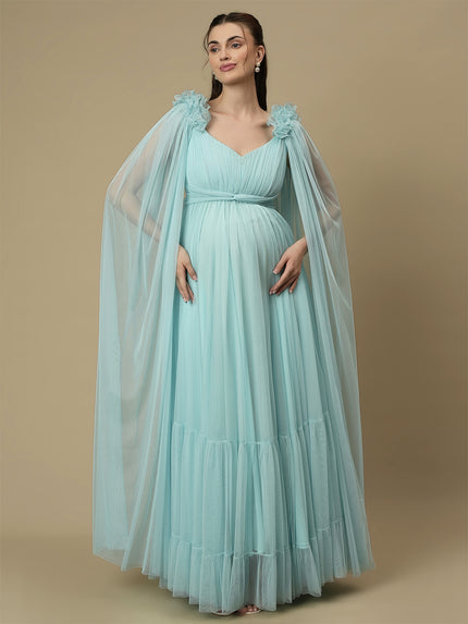 Light Blue Ruffle Maternity Dress