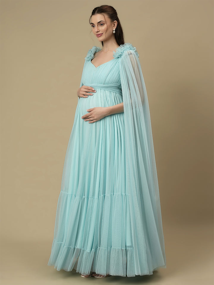 Light Blue Ruffle Maternity Dress