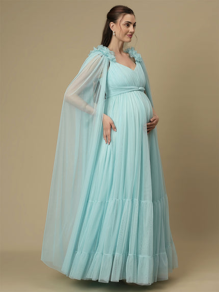 Light Blue Ruffle Maternity Dress