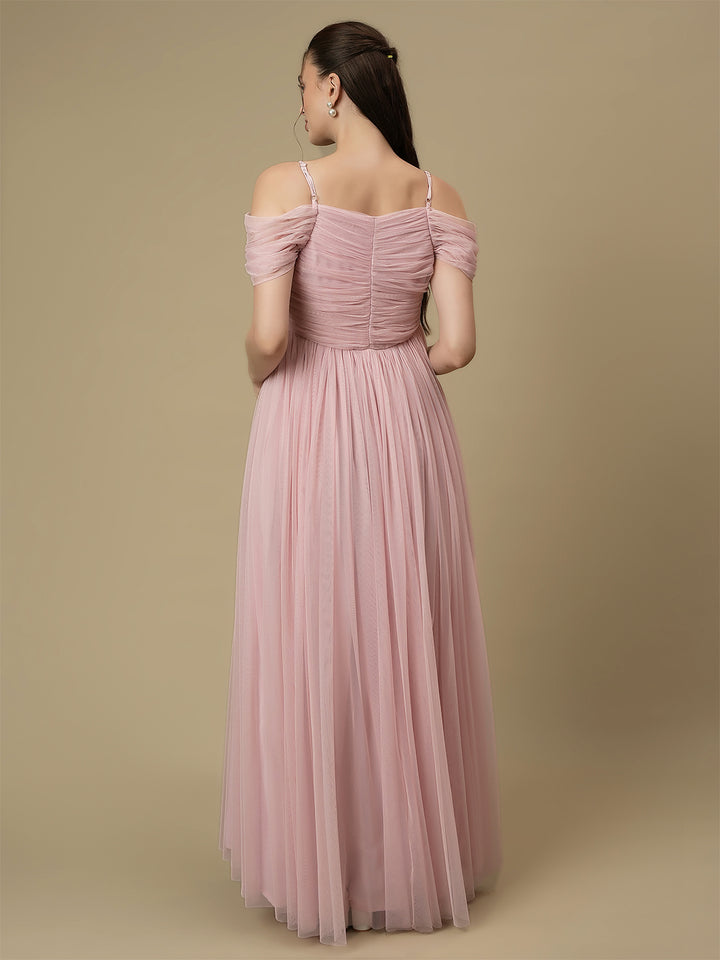 Romantic Tulle Maternity Maxi Dress- Light Pink