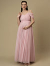 Romantic Tulle Maternity Maxi Dress- Light Pink
