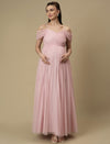 Romantic Tulle Maternity Maxi Dress- Light Pink