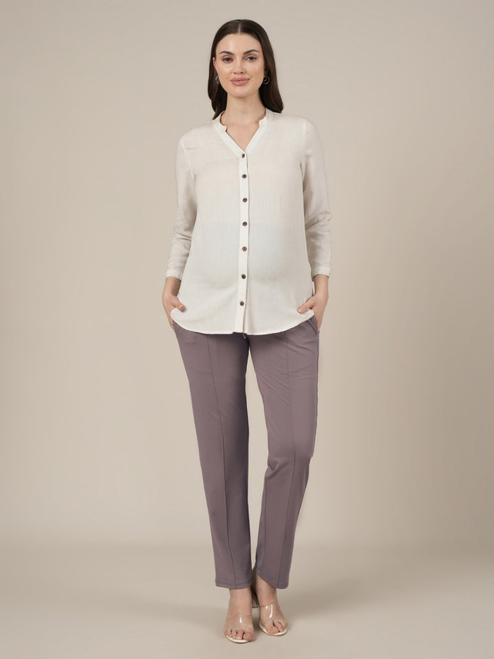 Maternity Pintuck Tapered Fit Pants-Lilac