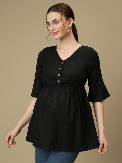 Linen Cotton Maternity Top- Black