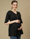 Linen Cotton Maternity Top- Black