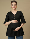 Linen Cotton Maternity Top- Black