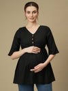 Linen Cotton Maternity Top- Black