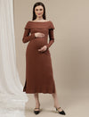 Maternity Bodycon Fitted Dress- Brown