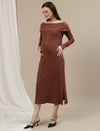 Maternity Bodycon Fitted Dress- Brown
