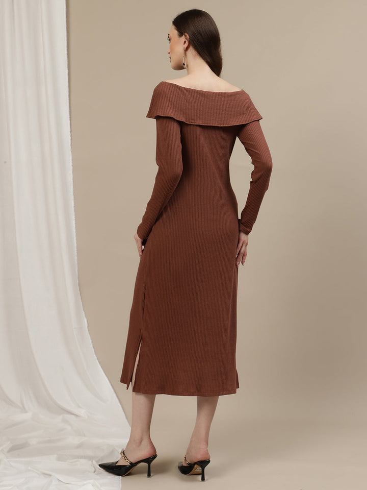Maternity Bodycon Fitted Dress- Brown
