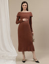 Maternity Bodycon Fitted Dress- Brown