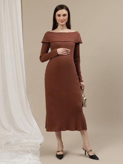 Maternity Bodycon Fitted Dress- Brown Maternity Bodycon Fitted Dress- Brown
