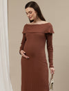 Maternity Bodycon Fitted Dress- Brown