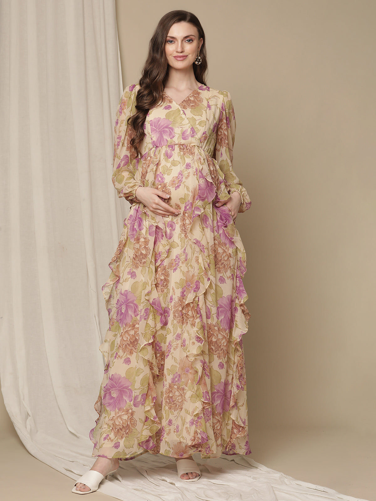 Buy Long Sleeve Floral Maternity Maxi Dress