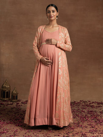 Buy Lurex Maternity Anarkali with Embellished Jacket