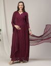 Maroon Scallop Lace Maternity & Nursing Kurta with Dupatta