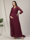 Maroon Scallop Lace Maternity & Nursing Kurta with Dupatta